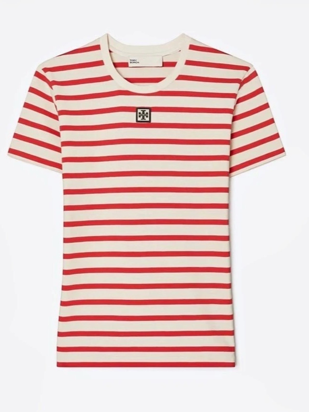 Tory Burch Striped Cotton T-Shirt Red & White size XL
